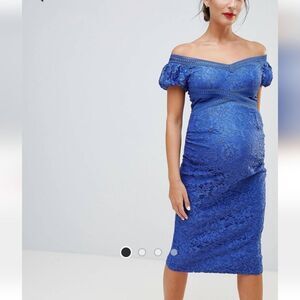 💖HOST PICK💖 Little Mistress Maternity off shoulder lace midi dress Size 10US